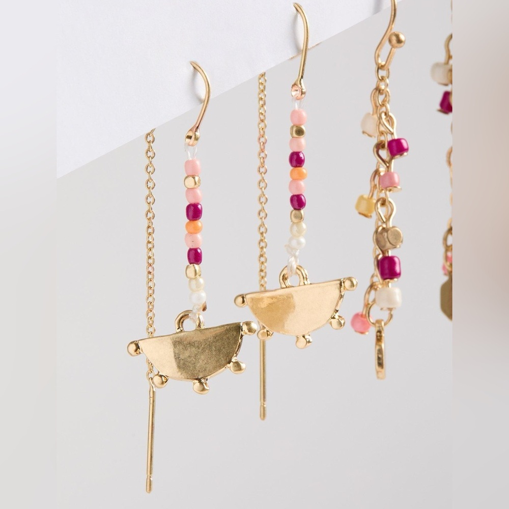 Torrid Shakey Tassel Linear Earring Set 3 PAIRS gold & pink colors Sherbet - Picture 3 of 8